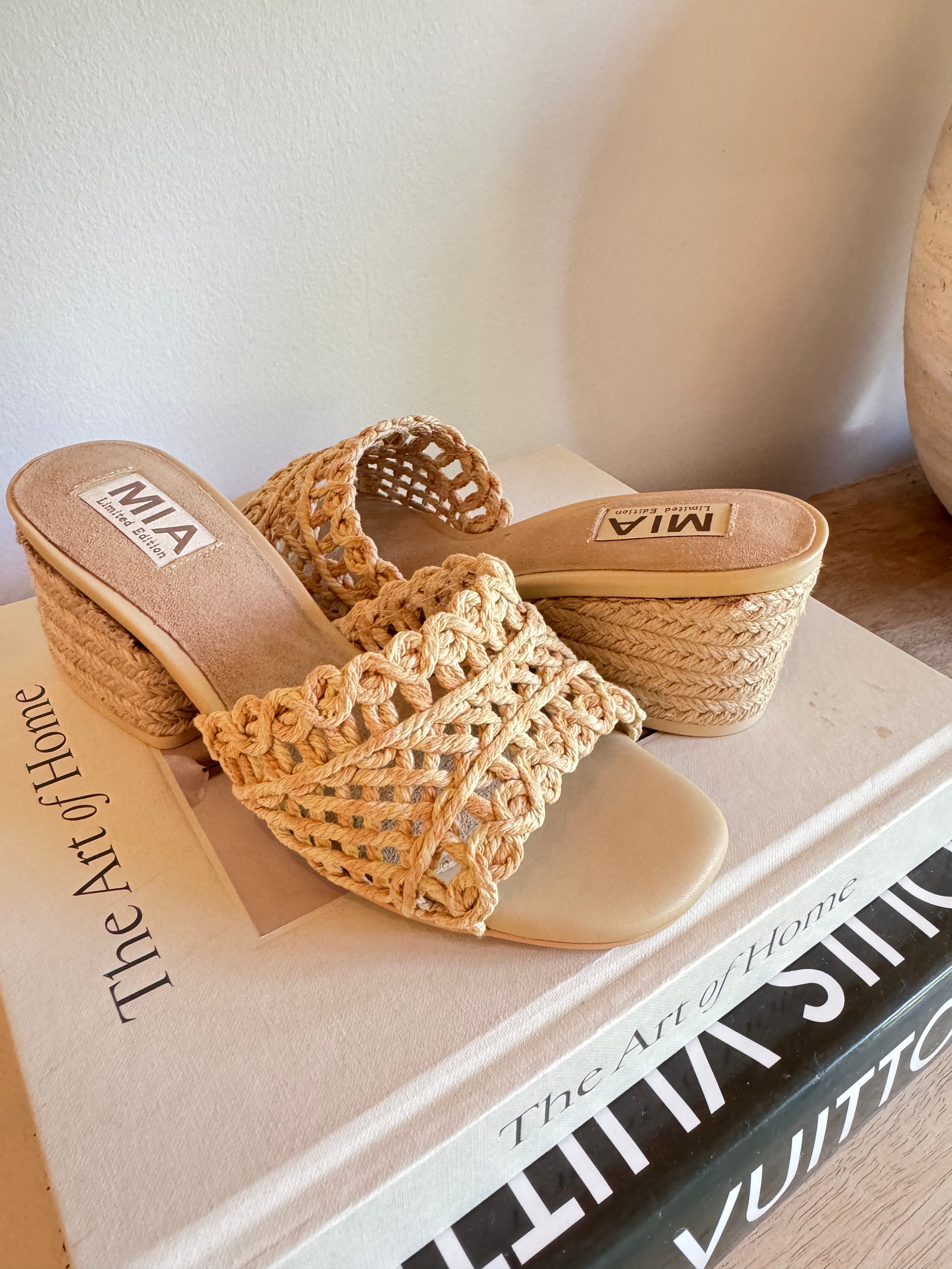 Mia Natural Woven Open Toe Heels