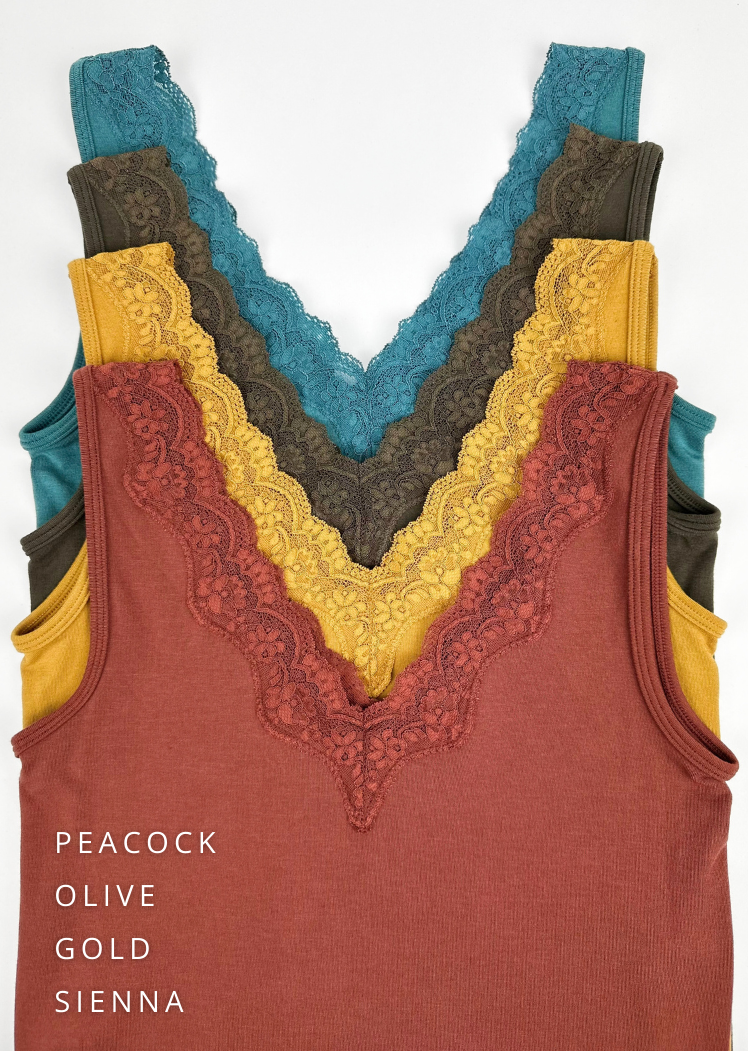 Lace Trim V Neck Tank (DW)