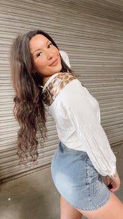 White Long Sleeve Top W/ Golden Cheetah Top *Final Sale*
