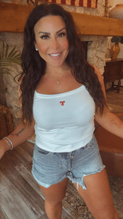 Soft White Ribbed Red Bow Tank