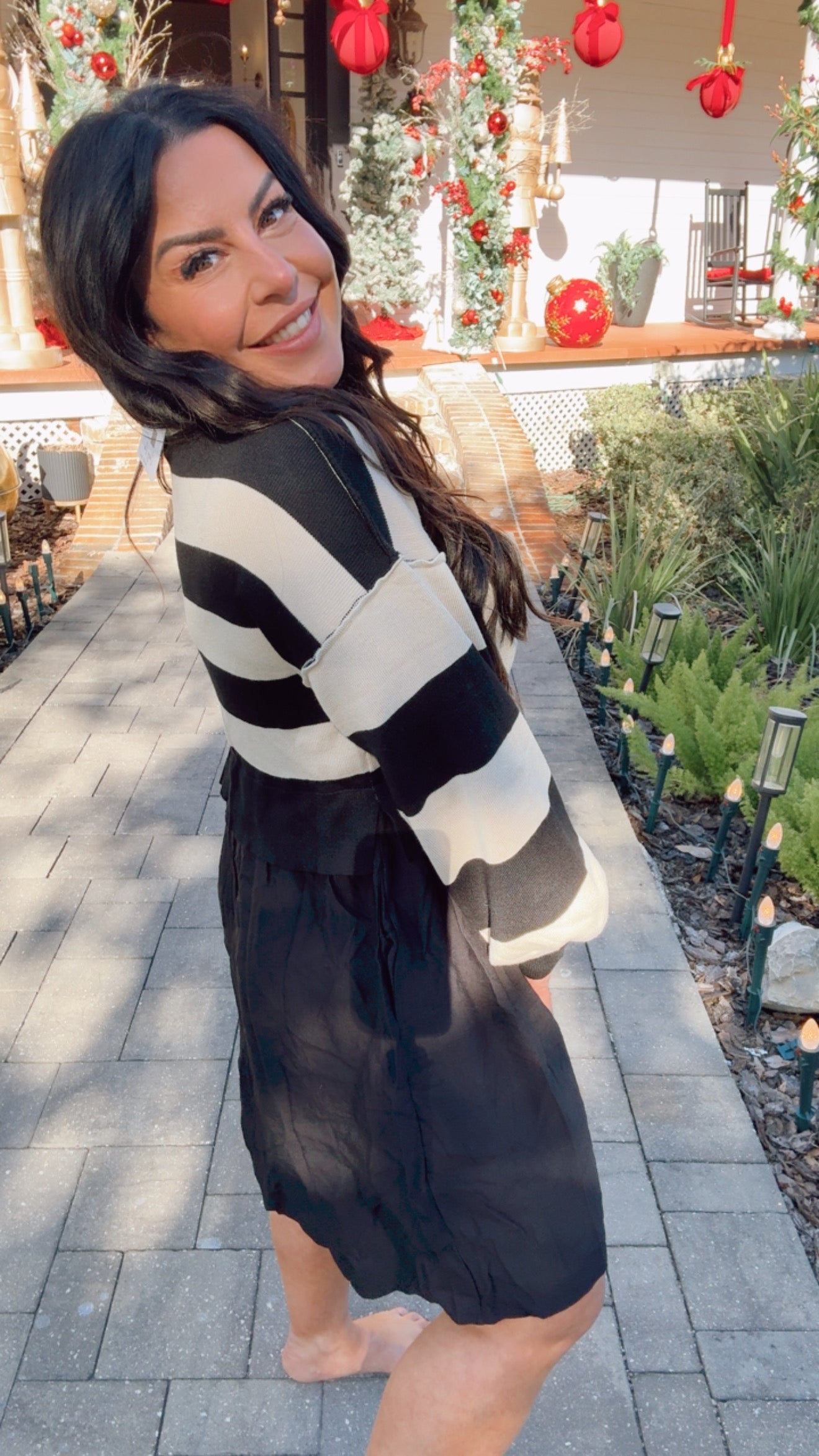 Black And Cream Cozy Co Sweater Dress