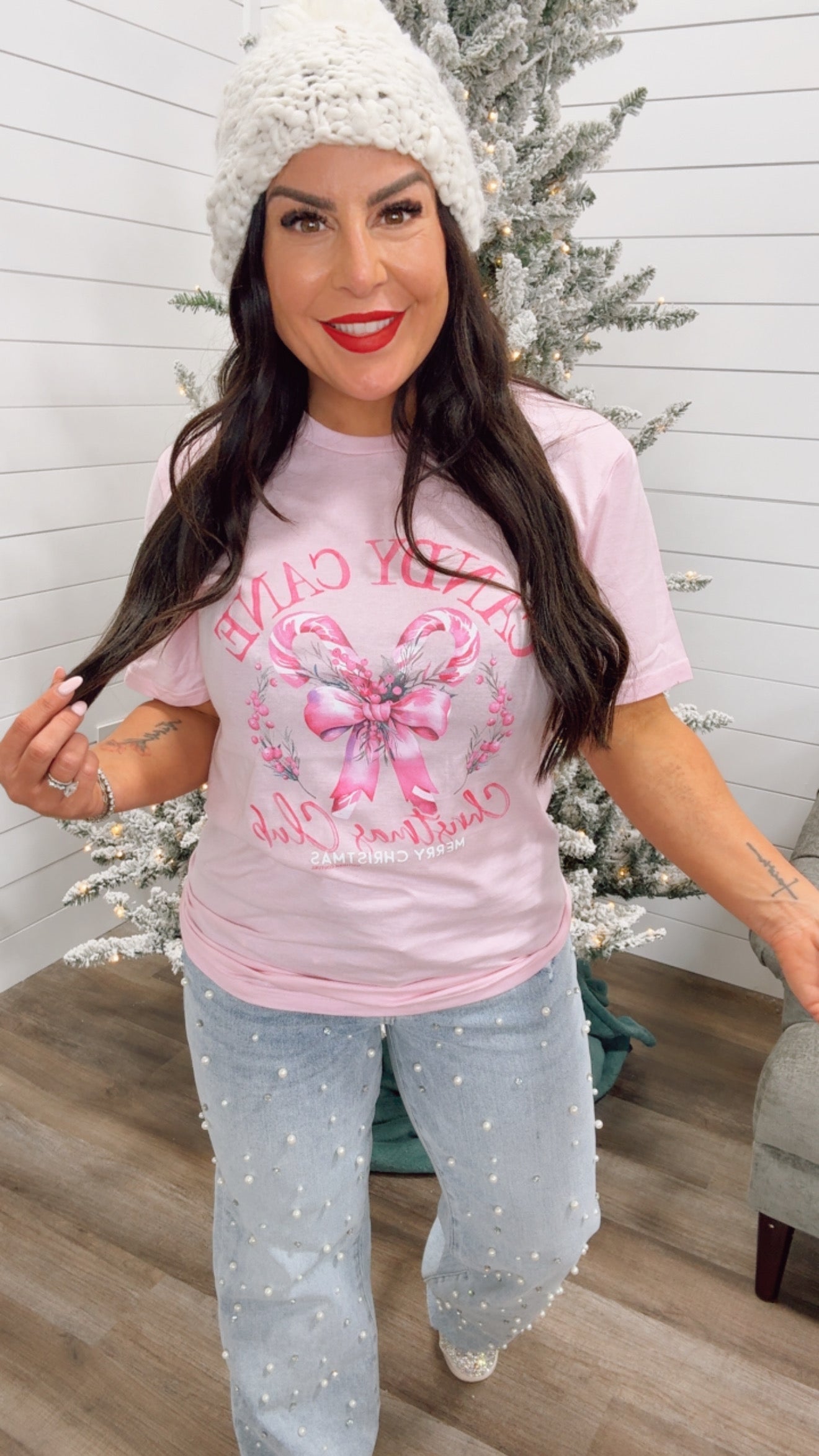 Soft Candy Cane Christmas Club Graphic Top