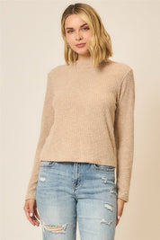 Cozy co Taupe Brushed Rib Mock Neck Long Sleeve Top