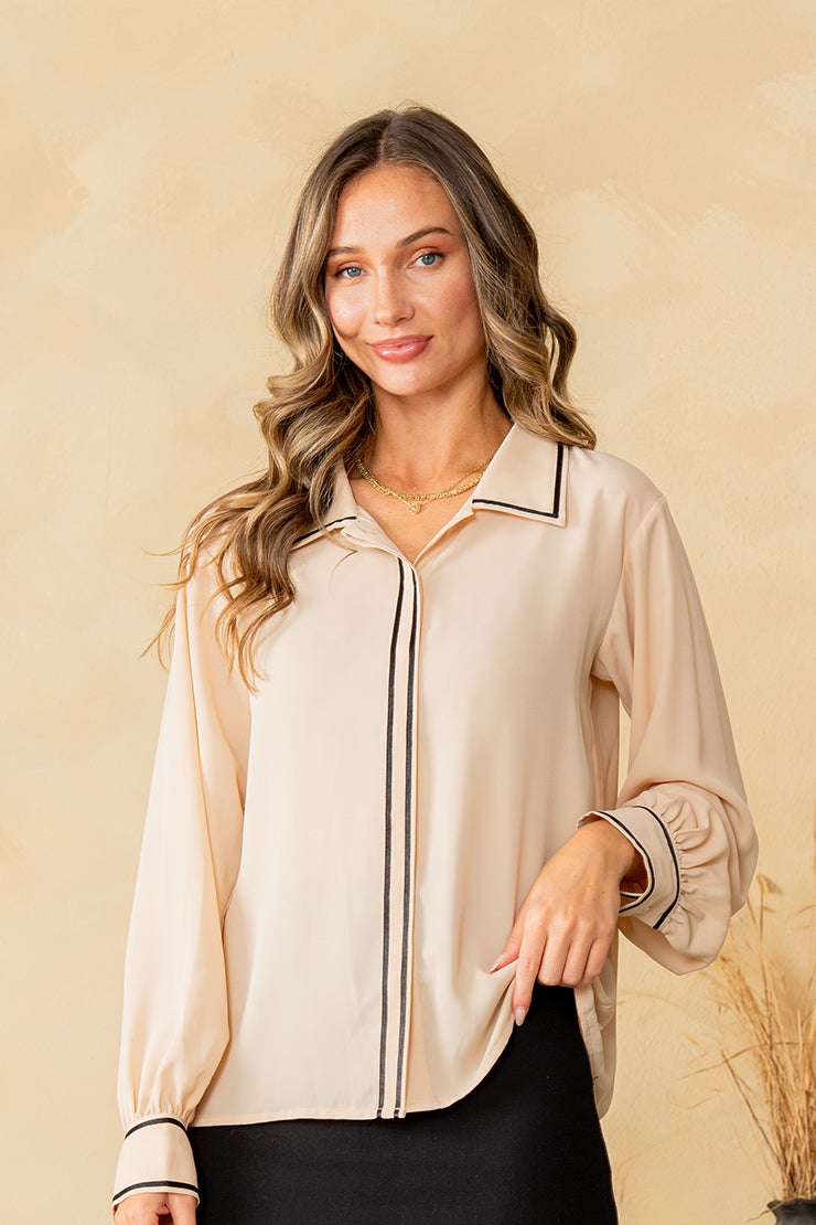 Oatmeal And Black Button Up Shirt