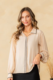 Oatmeal And Black Button Up Shirt