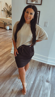 Sassy Black And Leopard Drawstring Skirt