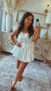 Chic White Bow Zip UP Dress