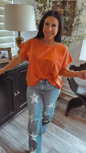 Ultra Soft Orange Wash Cross Open Back Top
