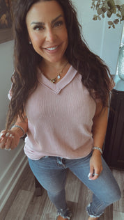 Mauve Ribbed Everyday V-neck Top