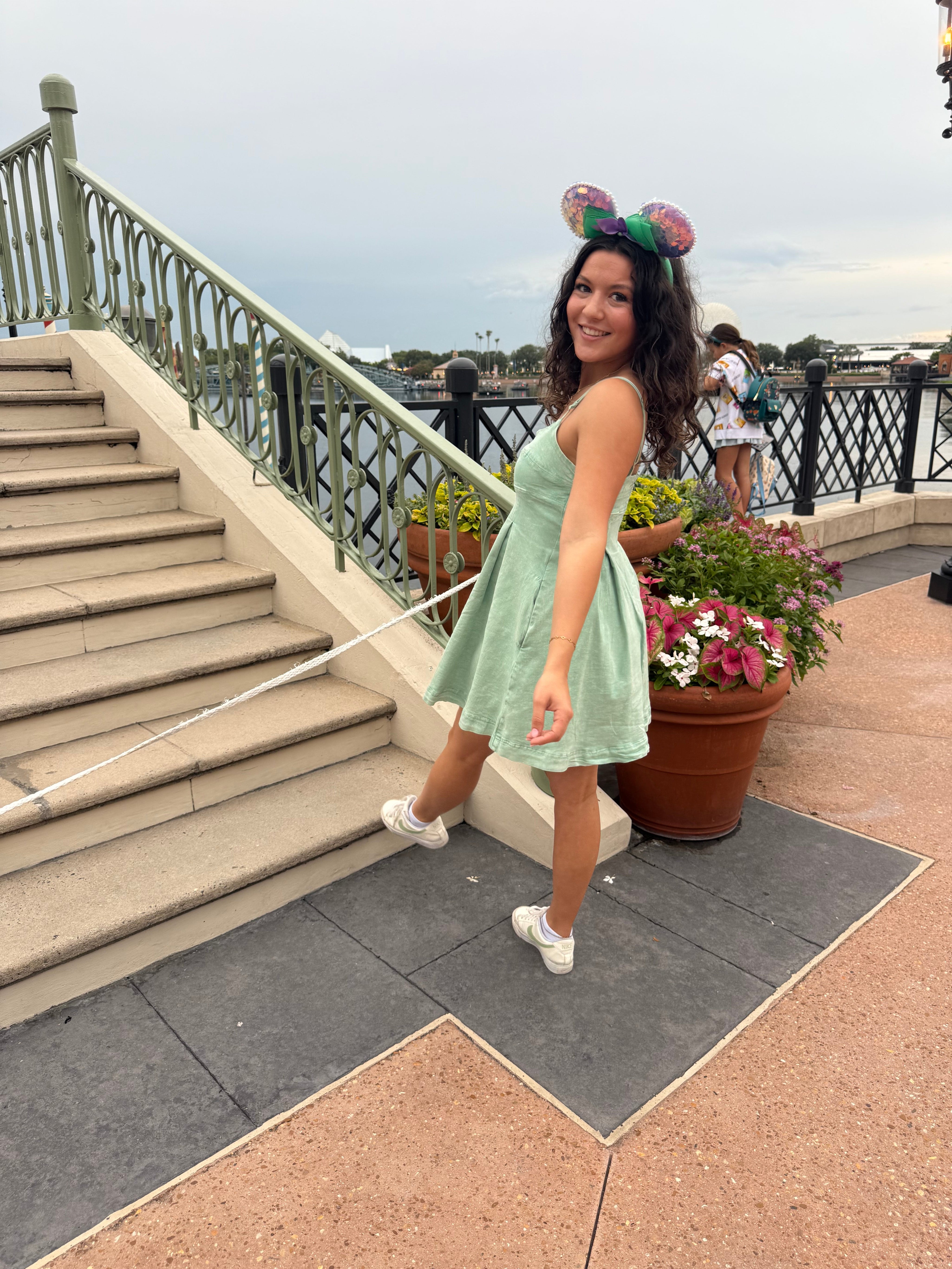 Seafoam Box Pleat Flare Denim Dress