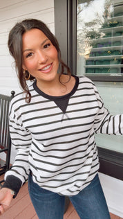 Black and White Stripe Long Sleeve Ultra Soft Sweater
