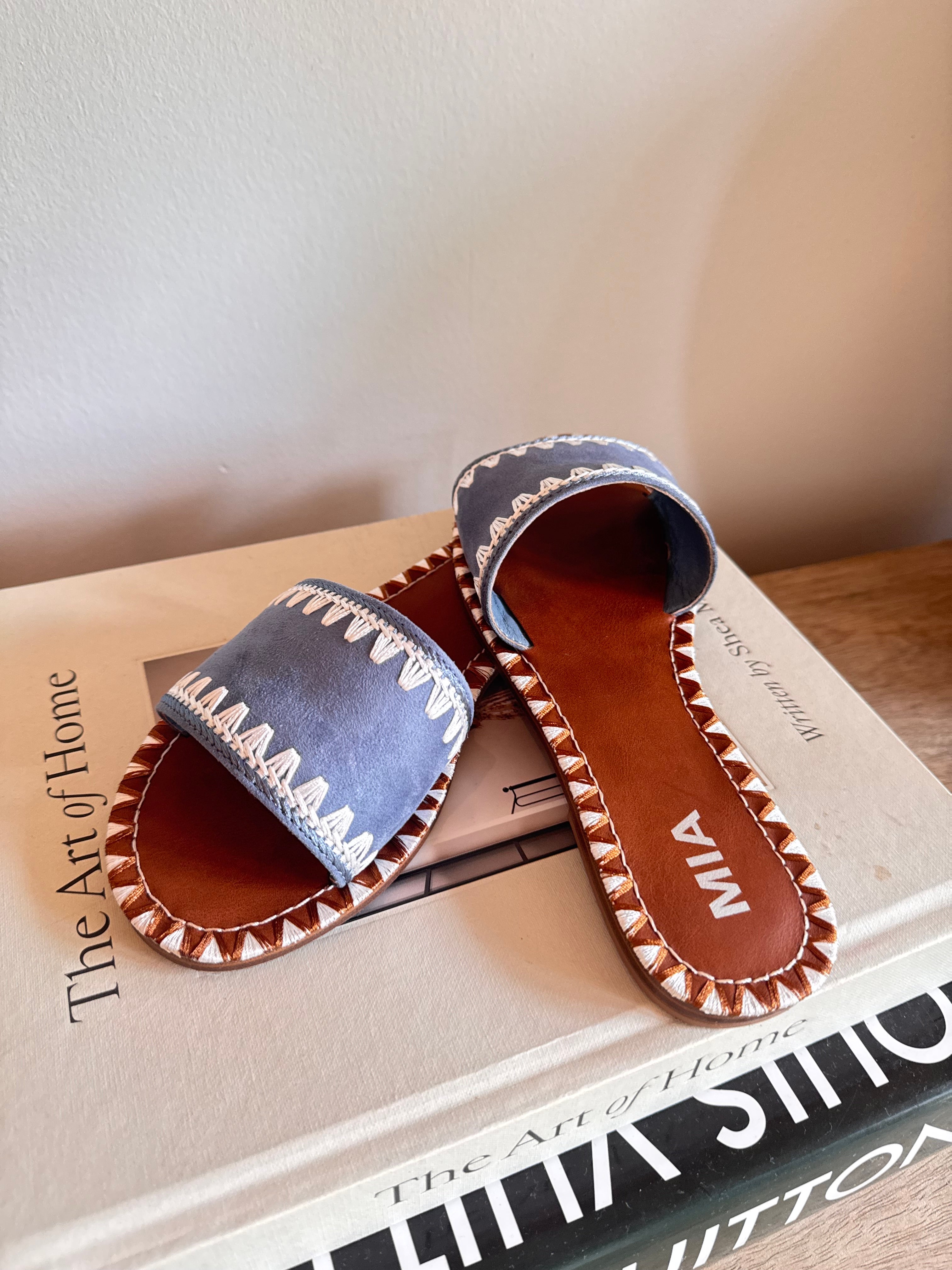 Blue and White Stitched MIA Sandals