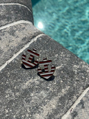 Red and White Stripe Anchor Stud Earrings