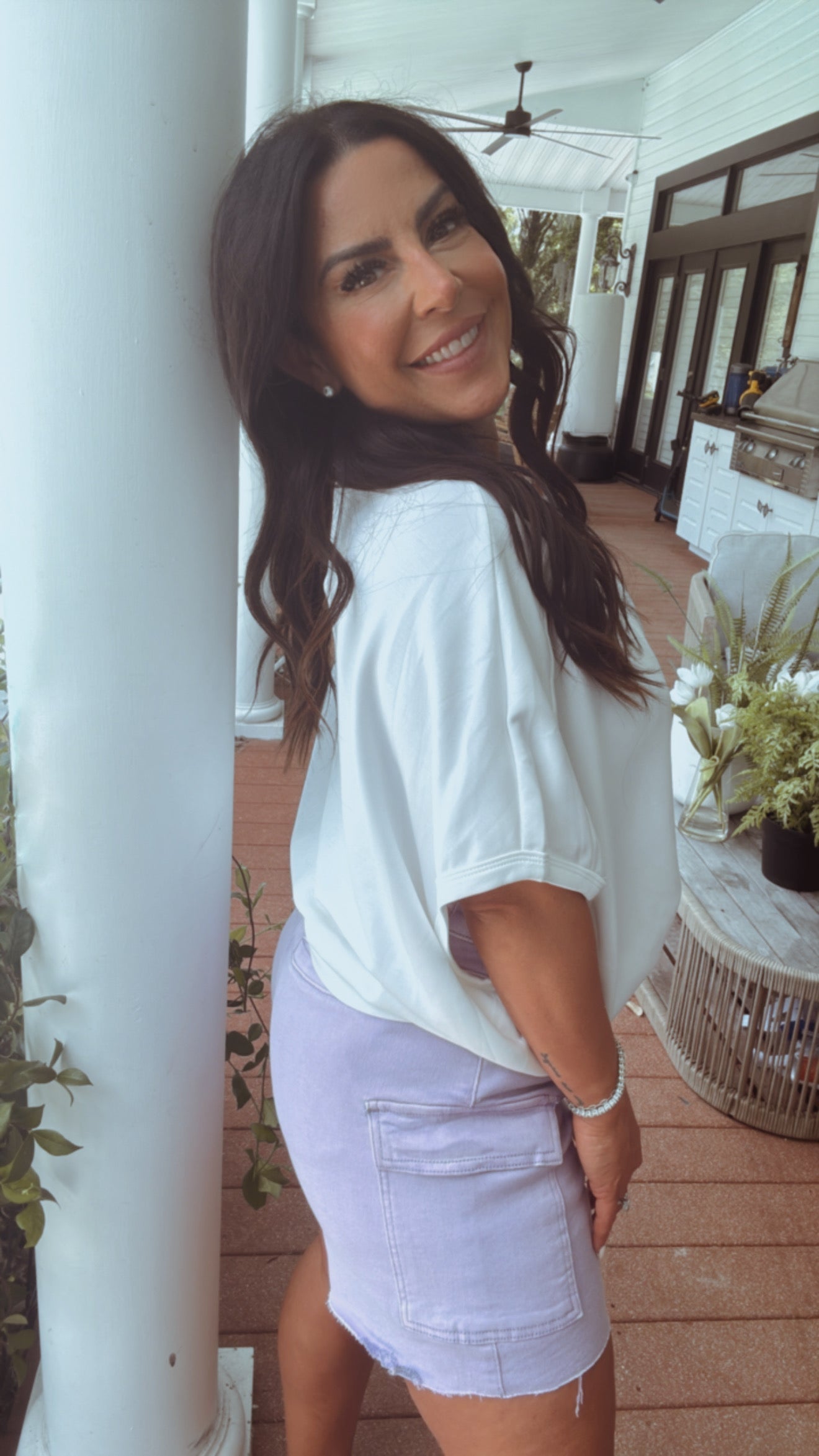 Lilac Cargo Denim Shorts