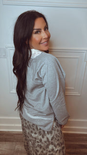 Sassy Ivory Lace and Grey Crewneck
