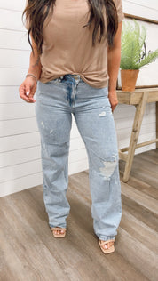 Mica Light Wash High rise Straight Loose Fit Jeans