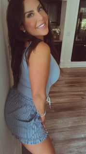 Blue and White Striped Linen Shorts