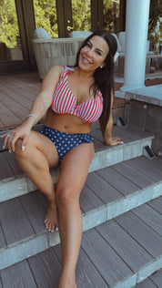 DTW Exclusive Red and White Stripe Bikini Top