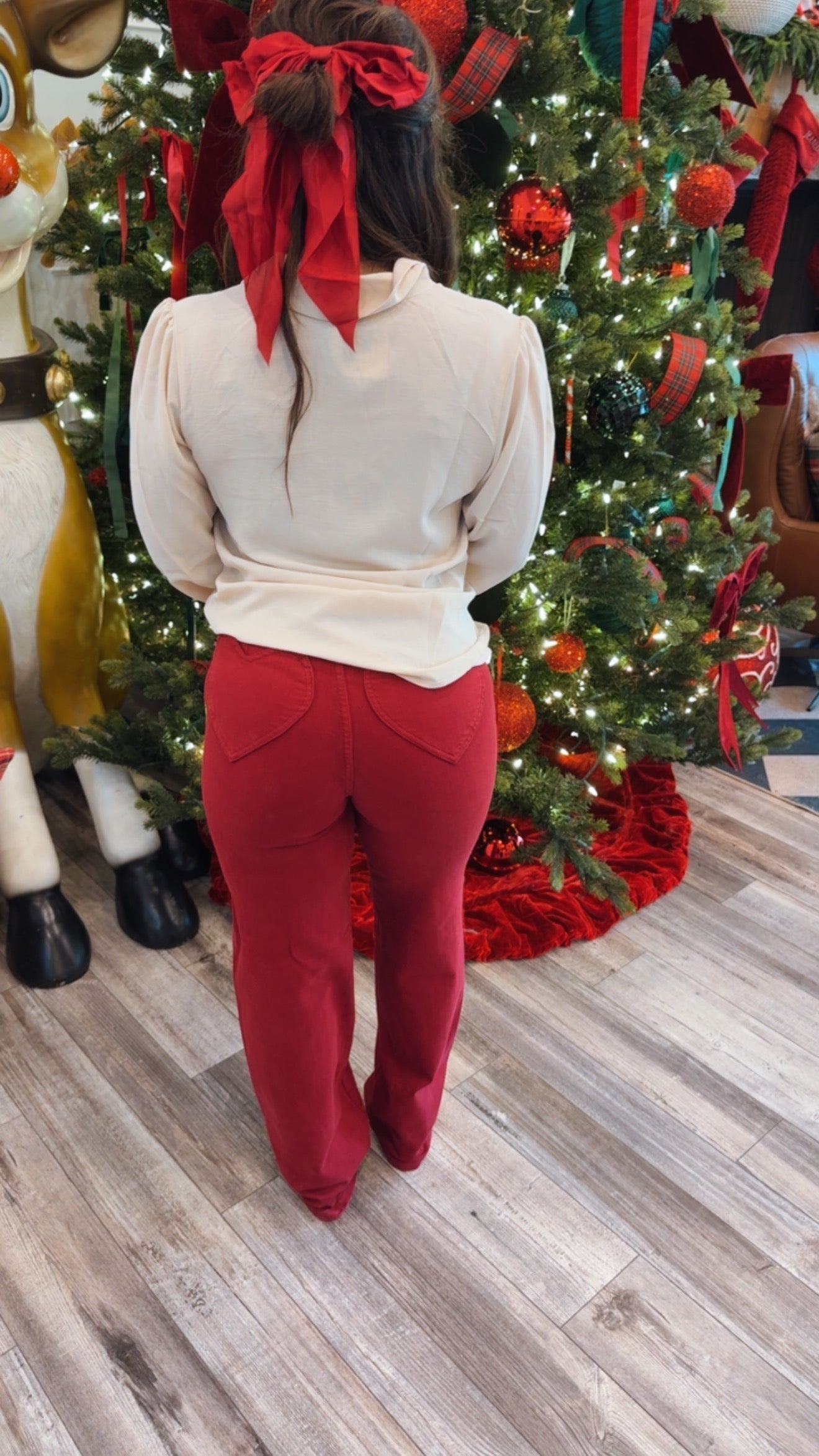 Judy Blue High Waist Scarlett Red Heart Shaped Pockets Straight Leg Jeans