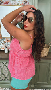 Distressed Acid Wash Pink Baby Doll Tank Top
