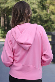 Kayla Luxe Hooded Quarter Zip Pullover- Light Pink