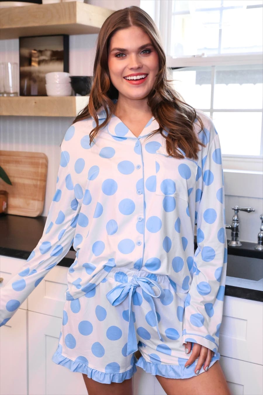 Light Blue Dotty Darling Ruffle Pajama Set