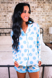 Light Blue Dotty Darling Ruffle Pajama Set