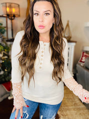 BEIGE  SASSY LACE LOOSE FIT TOP