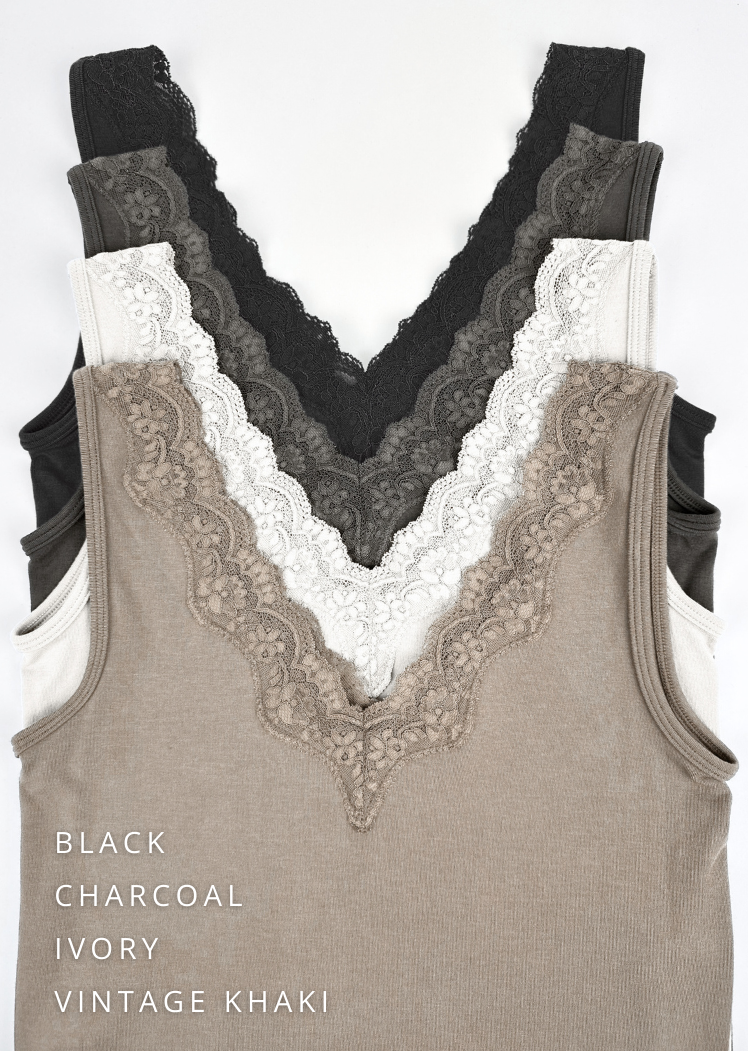 Lace Trim V Neck Tank (DW)