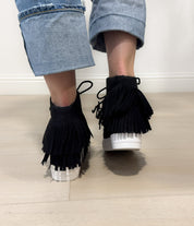 Nick Fringe Sneaker Wedge in Black