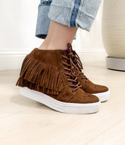 Nick Fringe Sneaker Wedge in Brown
