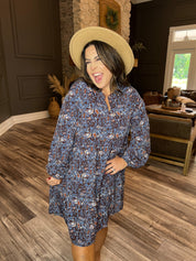 Ultra Soft Brown Purple and Light Blue Paisley Long Sleeve Dress