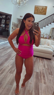 Hot Pink And Gold Sassy One Piece Bathing Suit