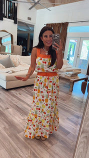 Chic White and Fruit Two Piece Set Top and Maxi Skirt