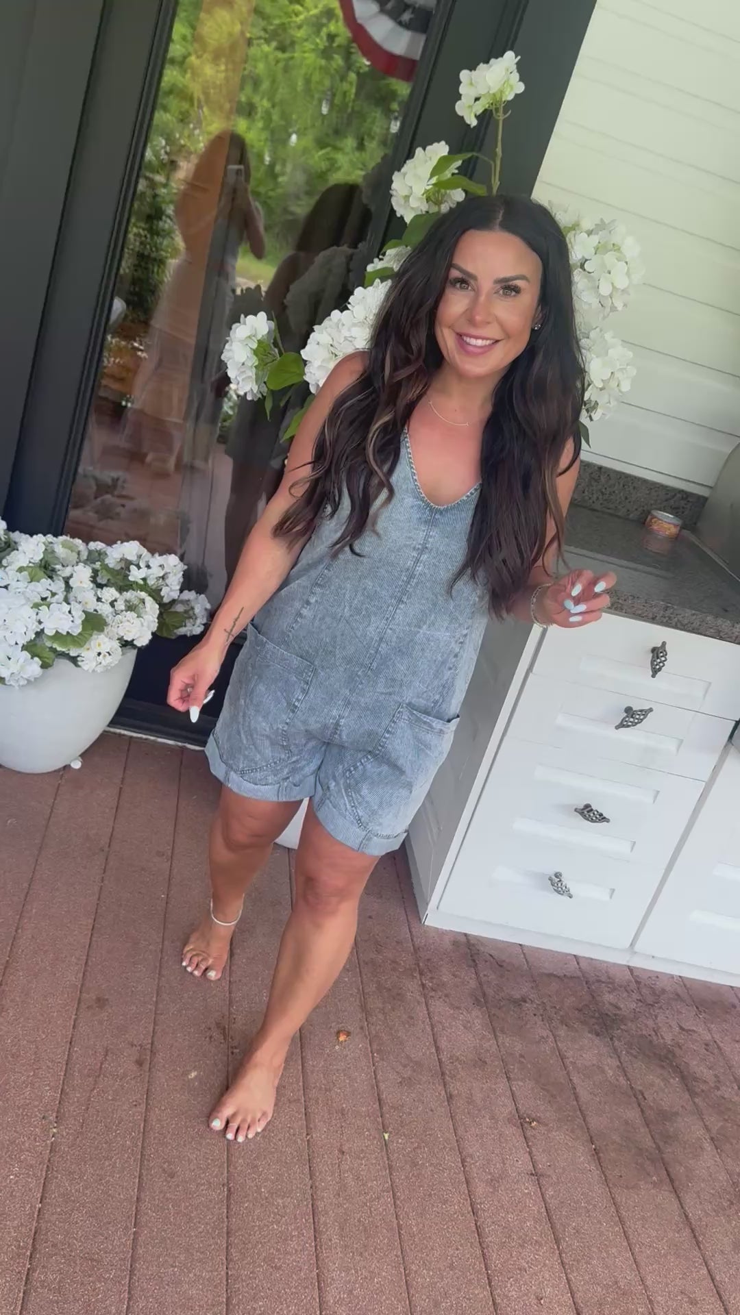 Navy and White Striped Romper