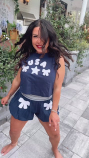 Navy and White USA Shorts