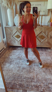 Sassy Red Athletic Dress With Shorts