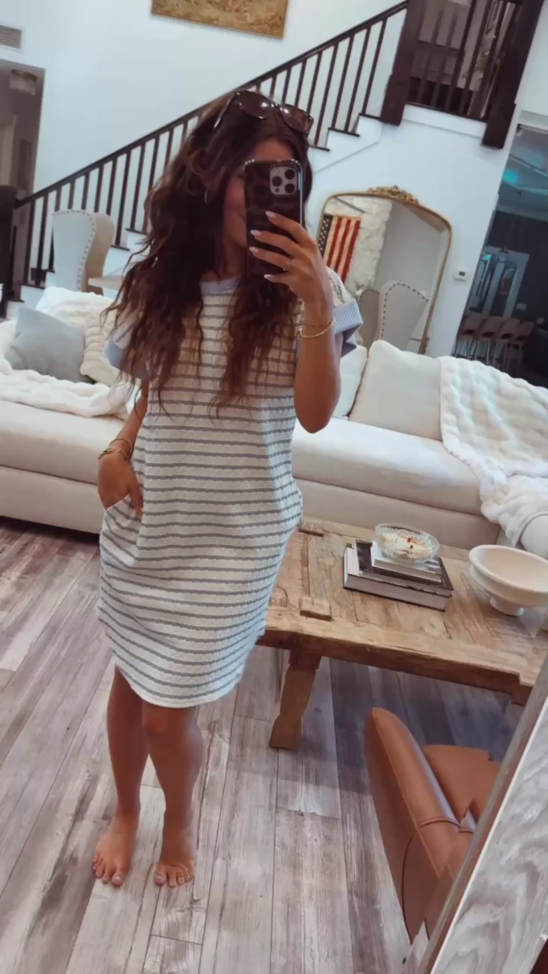 Blue and Ivory Striped Tshirt Dress