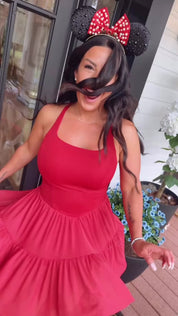 Sassy Crimson Twirl Athletic Dress With Shorts and pocket