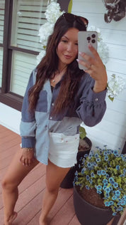 Denim and Ivory Button Up Long Sleeve Top
