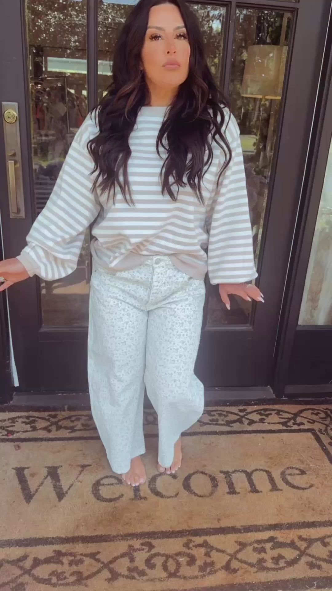 Stich and Co Chic Taupe and White Stripe Knit Luxe Sweater