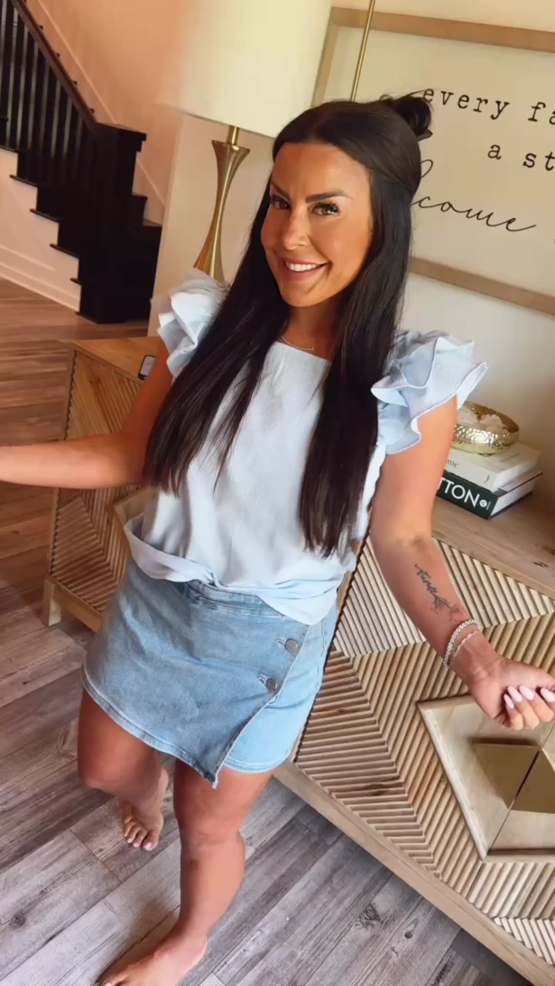 Risen Light Wash High rise Button Down Skort