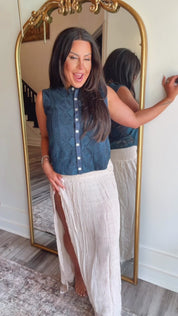 Light Navy Lace Button Up  Elegant  Top