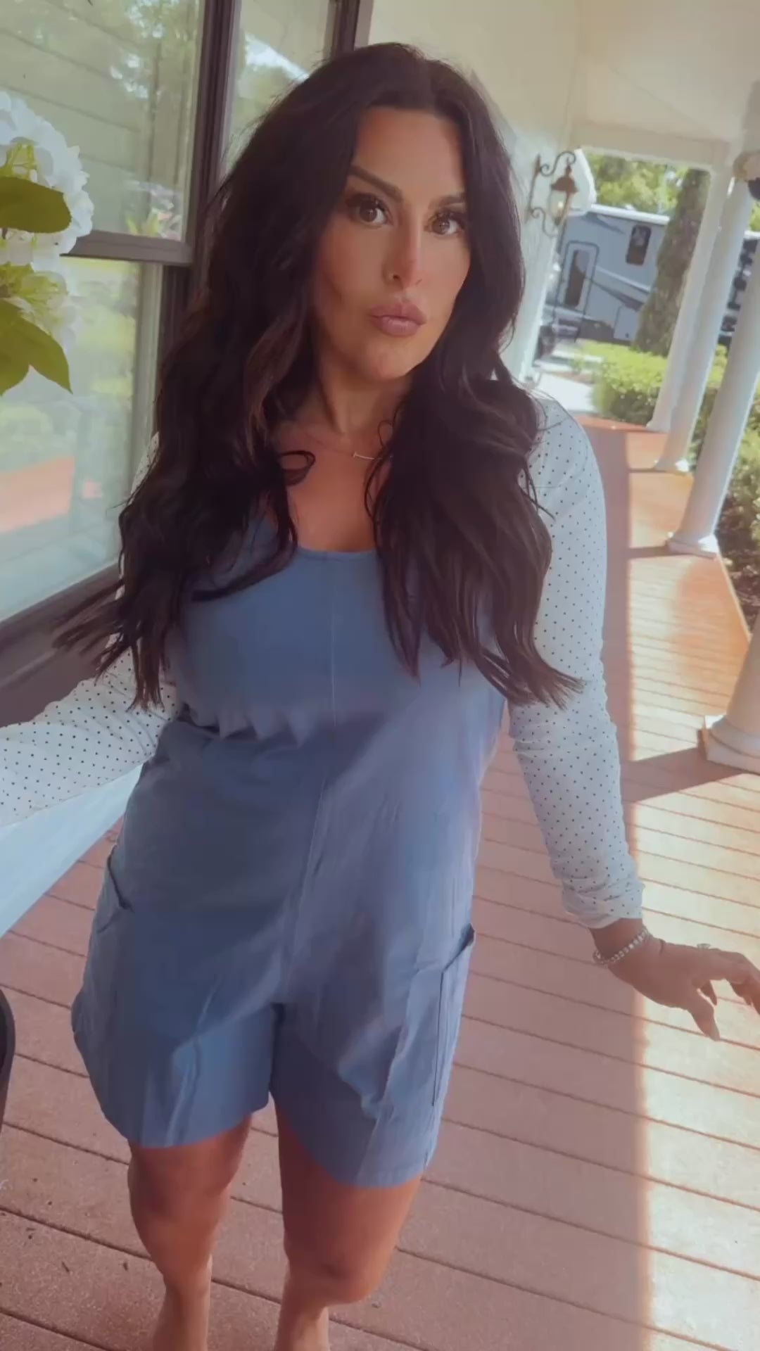 Blue Tank Romper With Pockets