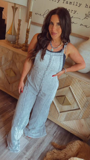 Light Denim Flowy Overall Jumpsuit