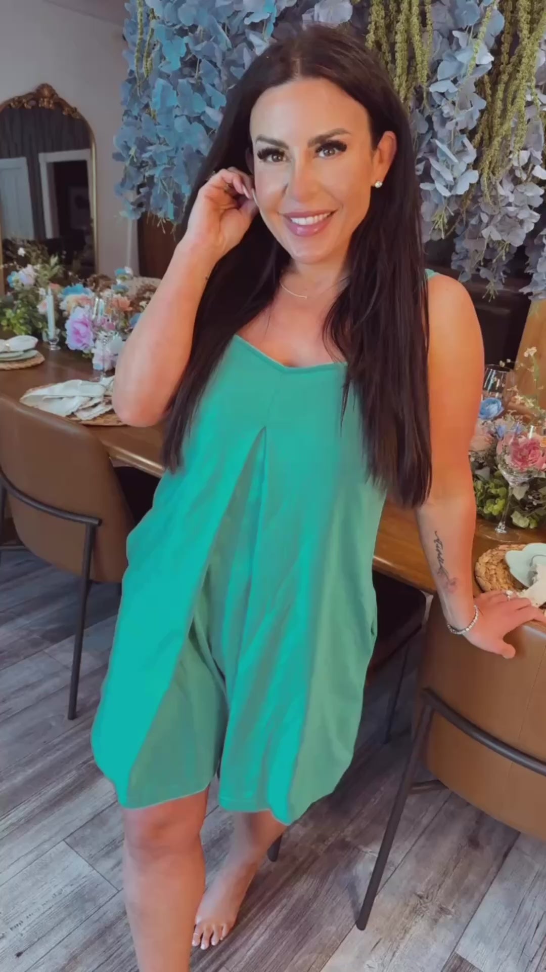 Mint Green Tank Romper With Pockets