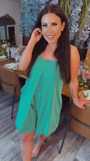 Mint Green Tank Romper With Pockets