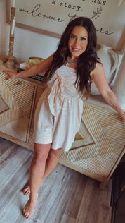 Orange Stripe Strapless Romper