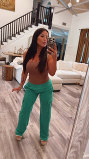 Emerald Green Flowy Cargo Rae Mode Straight Leg Joggers