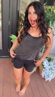 Black  Acid Wash Tank Romper Dress